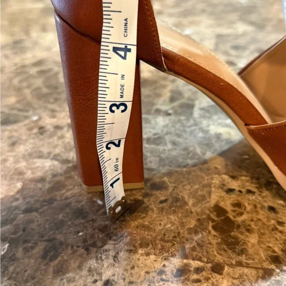 NY &Co Brown Leather Chunky Heel Peep-Toe Shoes - Picture 6 of 6